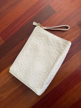 Stefano Bravo Cream Ostrich Leather Wristlet Clutch Made in Italy